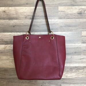 Burgundy Faux Leather Midsize Tote Shoulder  Bag